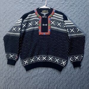 Men's Navy V-Neck Nordic Pattern Sweater